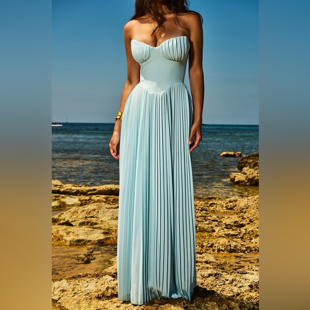 House of Cb Marcella Ocean Blue Pleated Maxi Dress